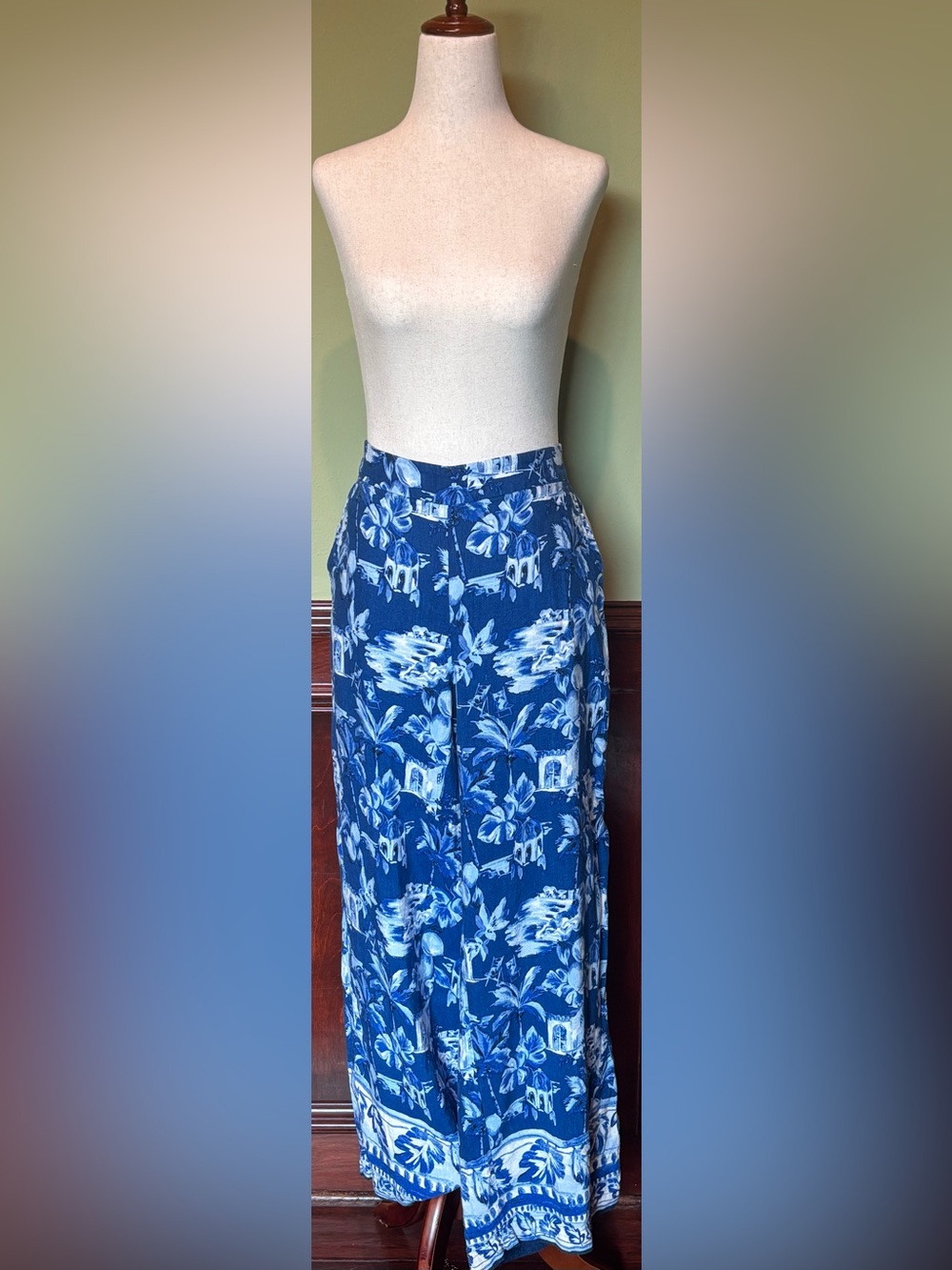 LOFT Blue and White Floral Wide-Leg Pants